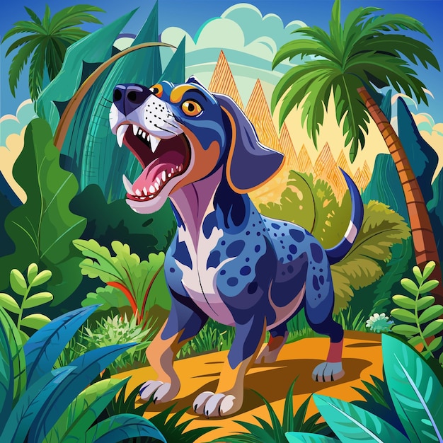 Bluetick Coonhound dog hostile screams jungle vector