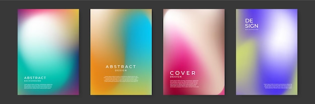 Blurred backgrounds set with modern abstract blurred color gradient patterns on white. Smooth templates collection for brochures, posters, banners, flyers and cards. Vector illustration.