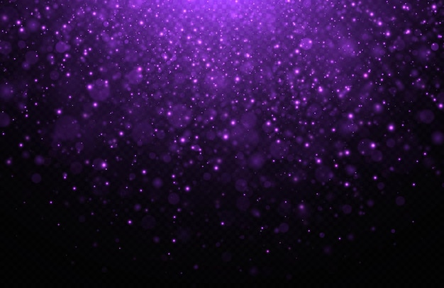 Blurred bokeh twinkle on transparent background. Purple glitter light effect.