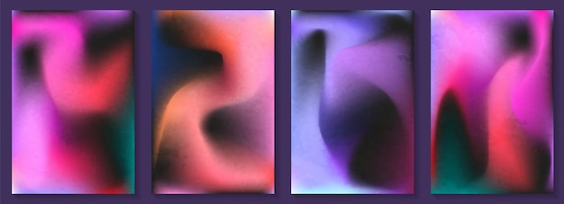 Blurred dark grainy backgrounds set with modern abstract soft color gradient patterns