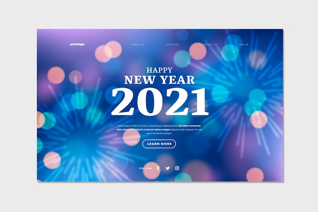 Blurred new year landing page template