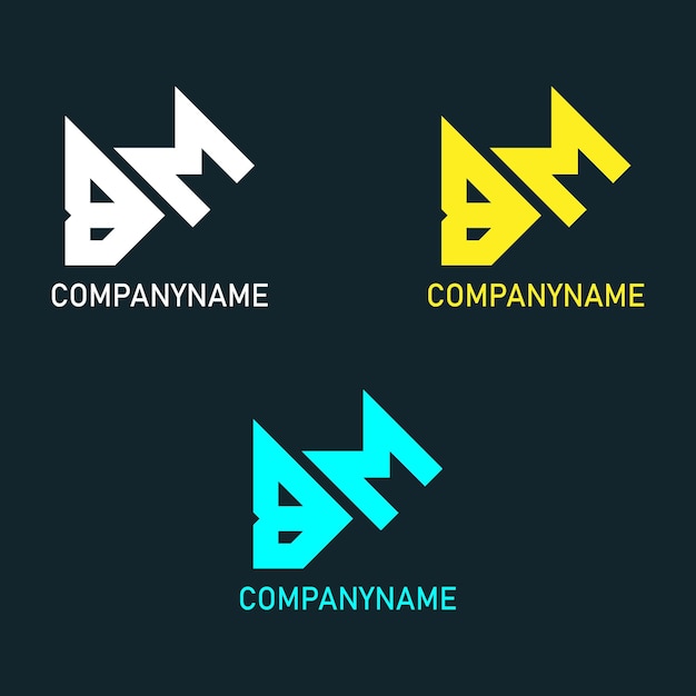 BM letter logo design with three colors