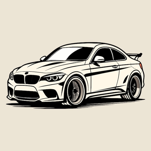 Vector bmw car in a minimal coloring page for children vector illustration