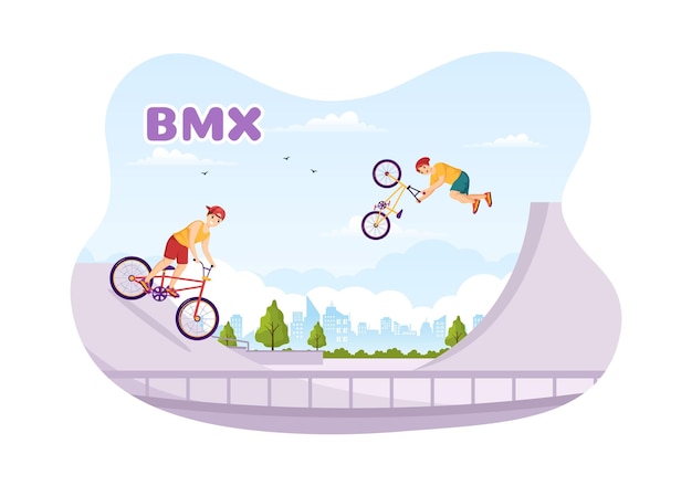 BMX Bicycle Sport Illustration with Young People Riding Bicycles for Landing Page in Hand Drawn