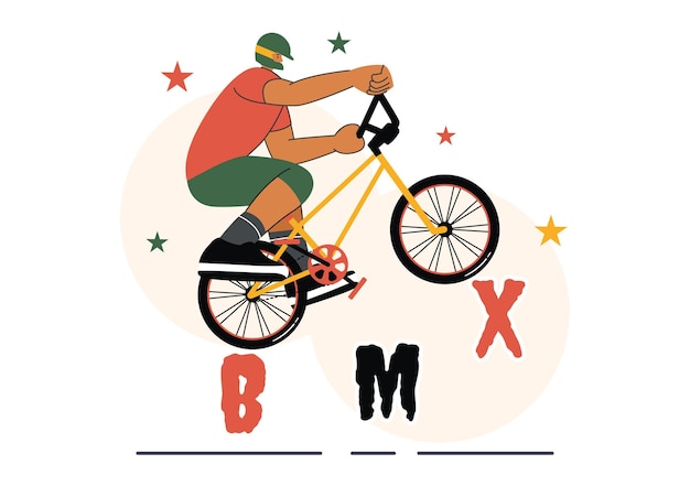 Vector bmx bicycle sport vector illustration featuring a man performing extreme stunts such as jumping or standing in a flat style cartoon background