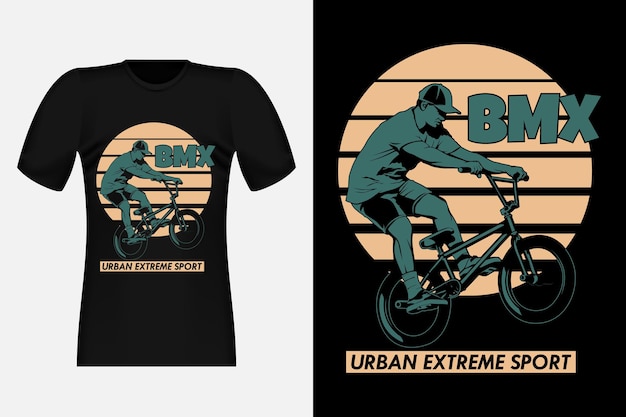 Bmx Urban Extreme Sport Silhouette Vintage T-Shirt Design