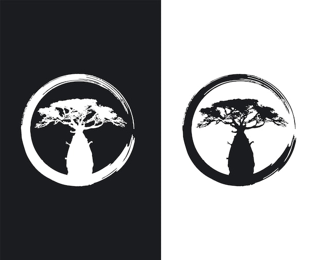 Boab or Baobab Tree set vector trees silhouette logo concept