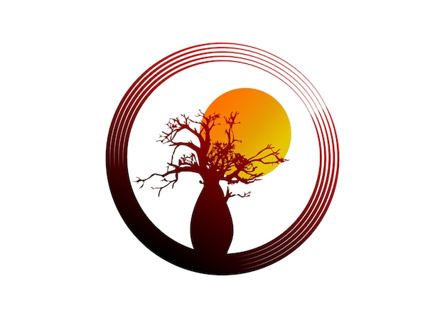 Boab or Baobab Tree Vector isolated tree silhouette circle logo concept icon vector isolated