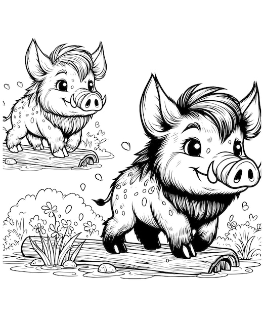 Boar coloring pages vector art and illustration