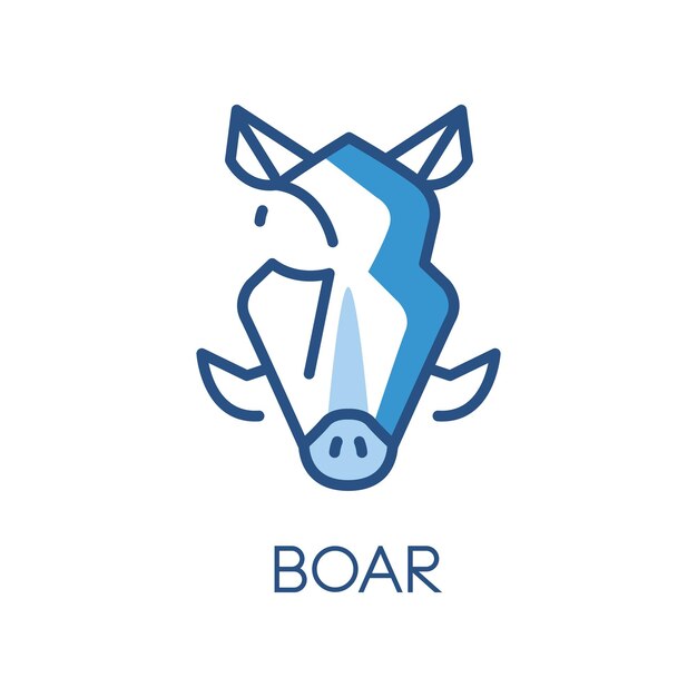 Boar logo design blue label badge or emblem with head of hog animal vector Illustration isolated on a white background