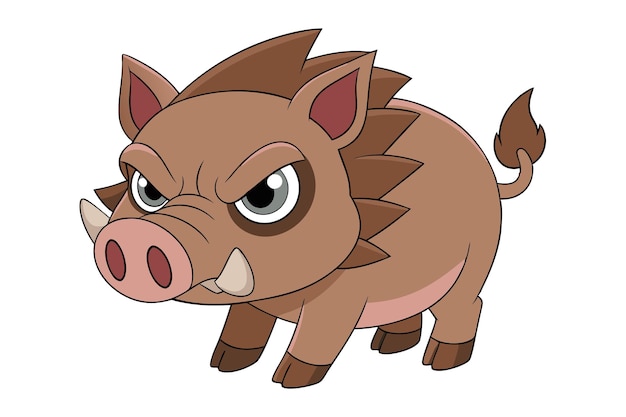 Vector boar vector illustration linocut kawaii cartoon clipart line art design