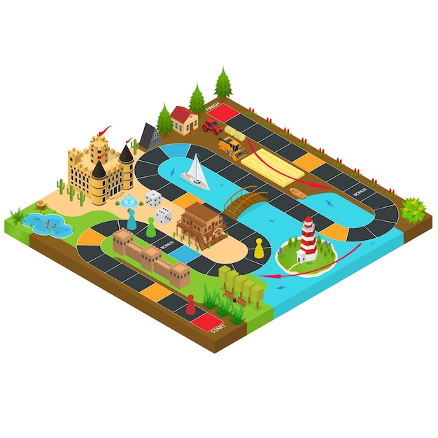 Board Game Concept 3d Isometric View Vector