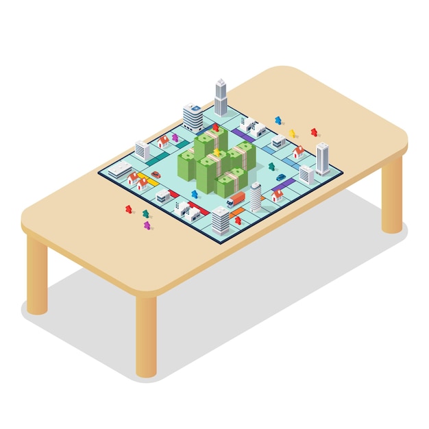 Board game on the table isometric view