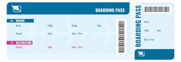 Boarding pass template Plane ticket Transport card isolated on white background