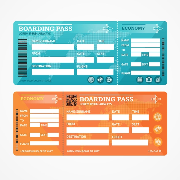 Boarding Pass Tickets Airplane Set Vector