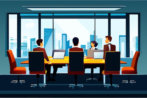 Vector boardroom meeting scene vector illustration