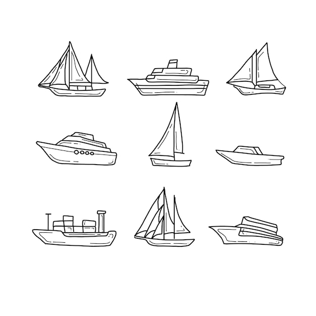 boat handrawn doodle illustrations vector set