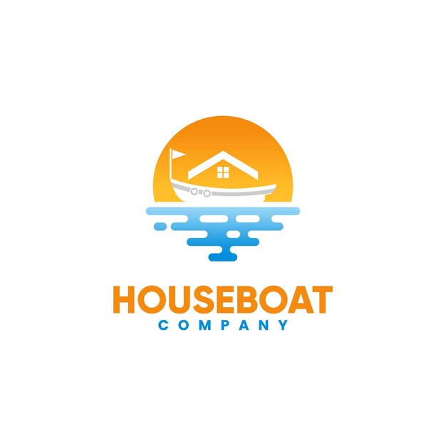 Boat House And Sunset On The Sea For Beach Vacation Resort Logo