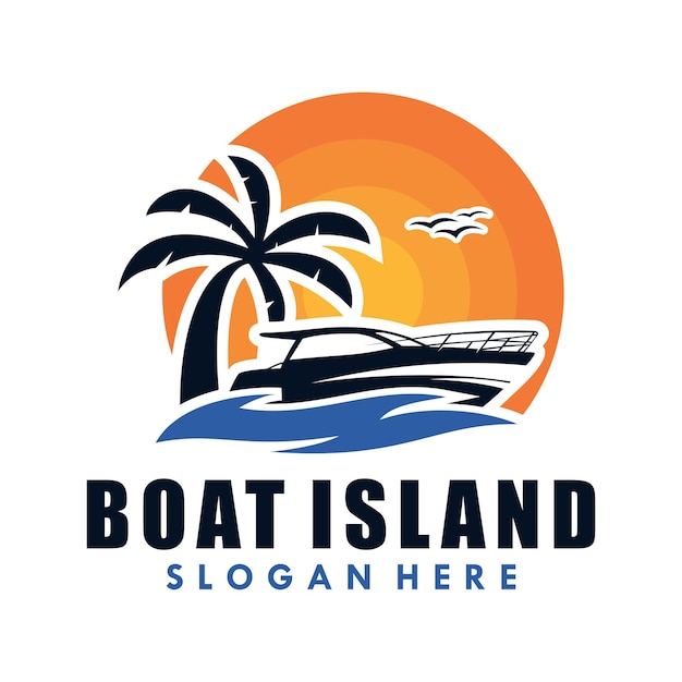 Boat island logo template vector illustration