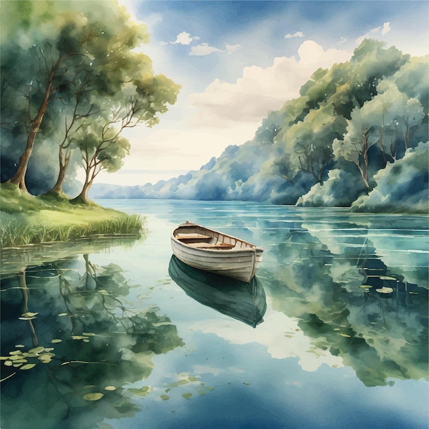 Vector boat and river