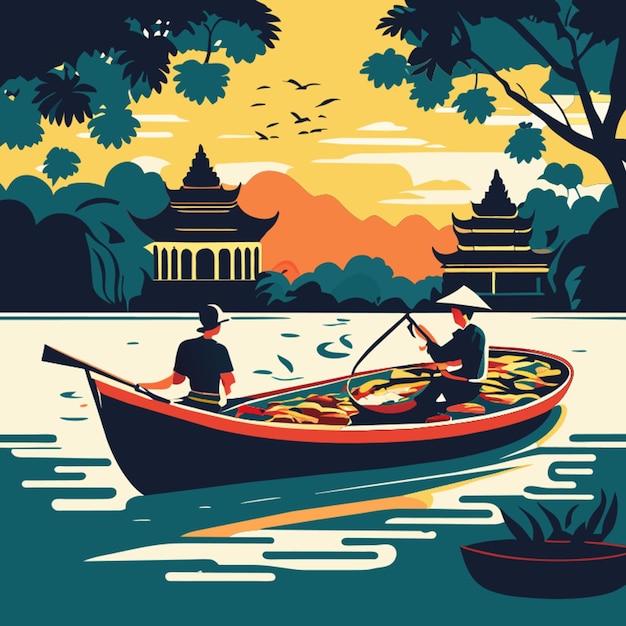 Vector boat thai nudle food vector illustration flat 2