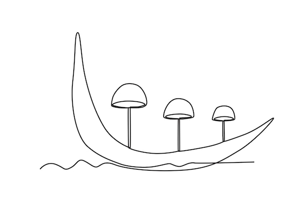 A boat and three umbrellas Onam oneline drawing