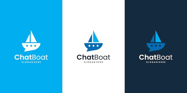 Boat with chat and talk logo design vector graphic symbol icon sign illustration Premium vector