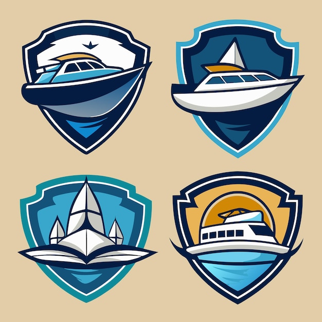 Vector boat and yacht badges iconic designs for maritime adventures and nautical branding