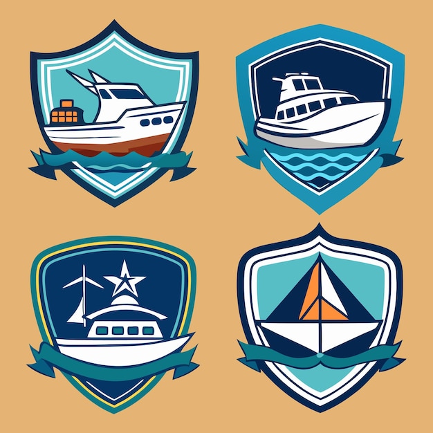 Vector boat and yacht badges iconic designs for maritime adventures and nautical branding