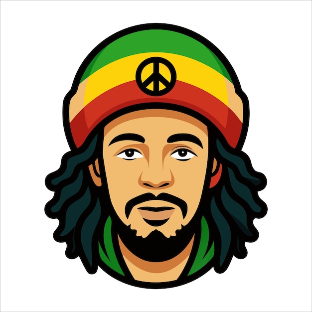 Vector bob marley icon vector design with dreadlocks and rastafarian beanie