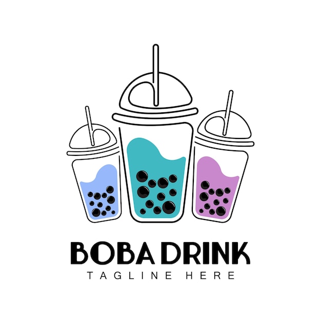 Boba Drink Logo Design Modern Jelly Drink Bubble Vector Boba Drink Brand Glass Illustration