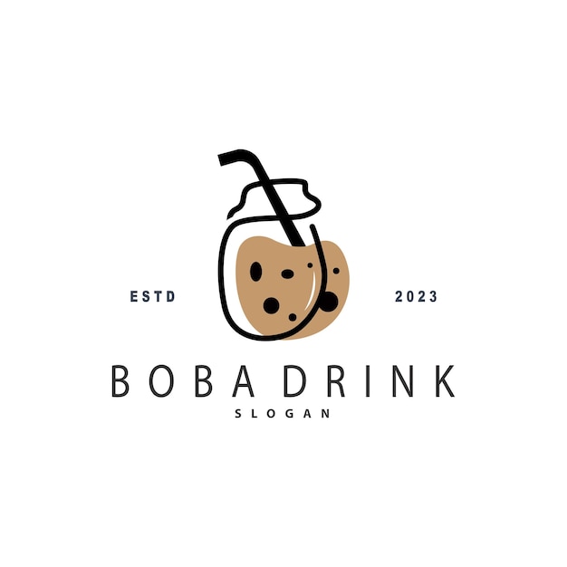 Boba Drink Logo Milk Tea Cute Boba Pearl Jelly Drink Bubble Vector Simple Minimalist Design