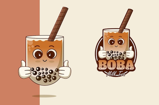 Boba Milk tea Mascot logo