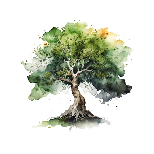 Bodhi Sacred Fig tree Watercolor Vector Illustration