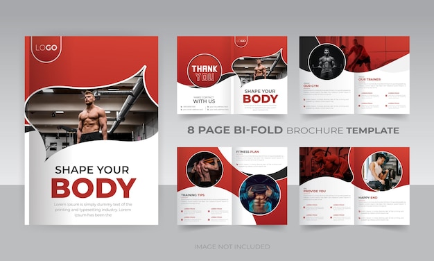 Vector body fitness 8 pages bifold brochure design for gym business