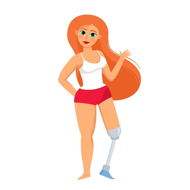 Body positive beautiful woman with disability isolated on white. Vector illustration of pretty woman in cartoon style used for poster, greeting card, book and banner.