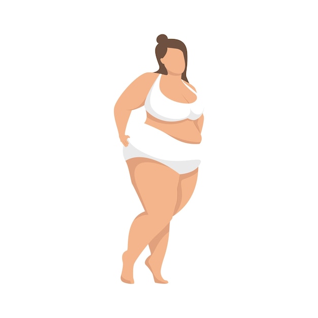 Body positive, fat girl posing in white underwear.