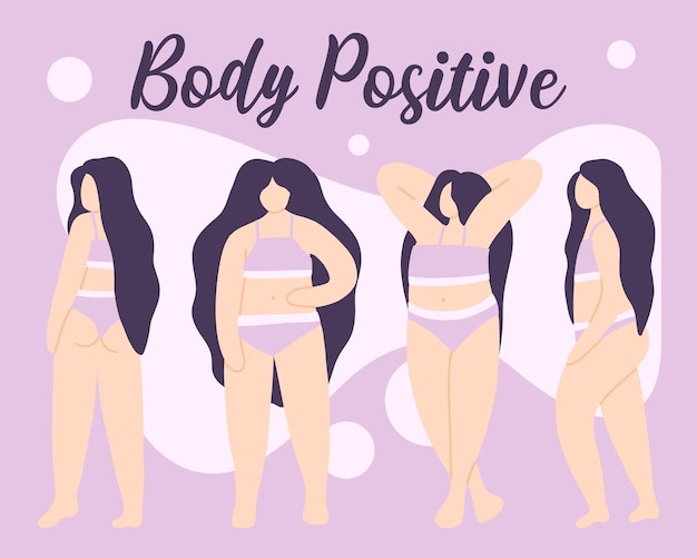 Body positive women Poster with girls body positive Vector illustration Flat style