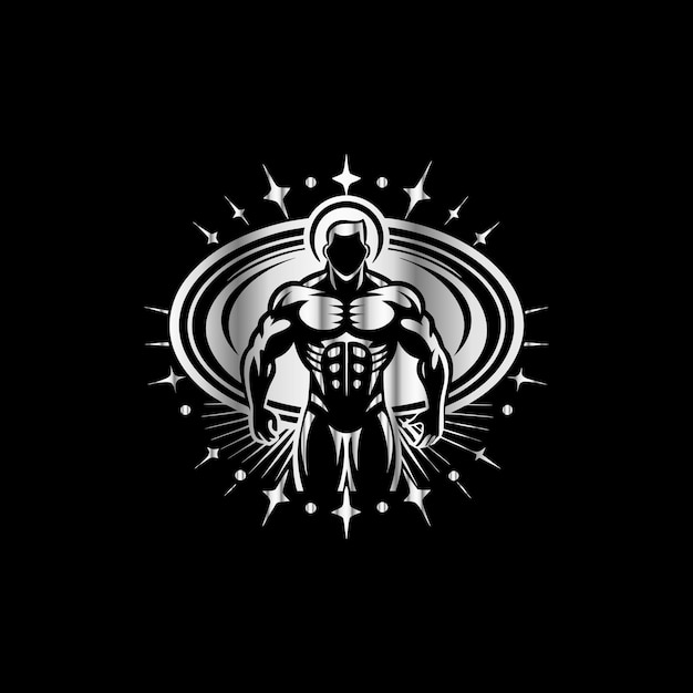 Bodybuilder Vector illustration on black background for tshirt print Fitness gym logo or label