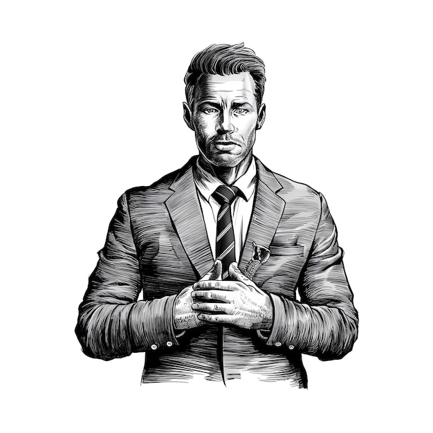 Bodyguard monochrome ink sketch vector drawing engraving style illustration