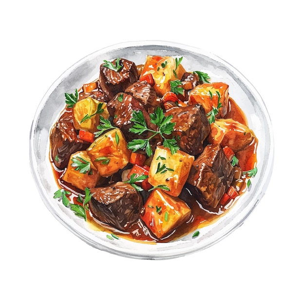 boeuf bourguignon vector illustration in watercolour style