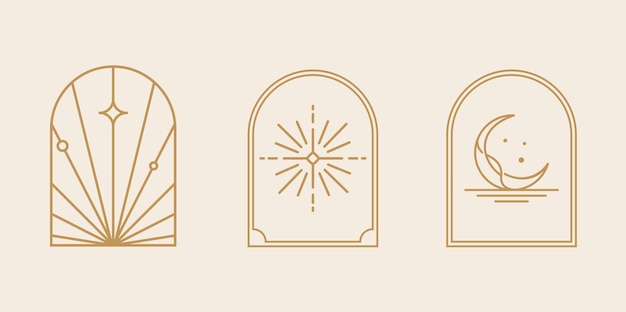 Bohemian line logo art icon and symbols sun and moon arch window design geometric abstract design