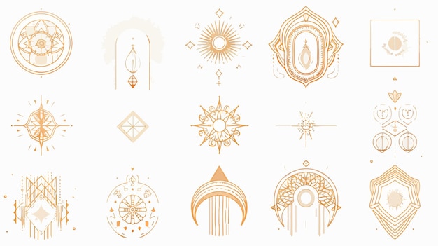 Bohemian Linear Logos Icons and Symbols depicting Sun Arc Windo for Creative Designs