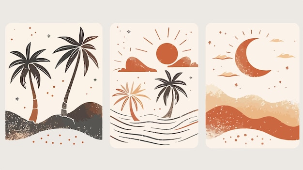 Bohemian Linear Logos with Palms Beach Ocean Landscape