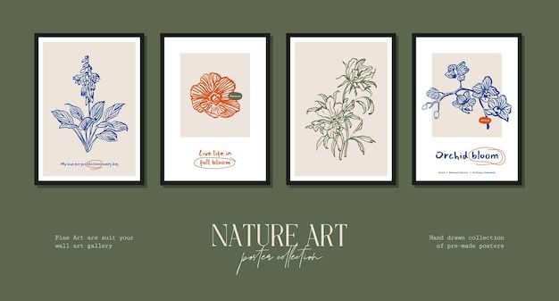 Bohemian poster collection with wildflowers and botanical illustrations for your wall art gallery