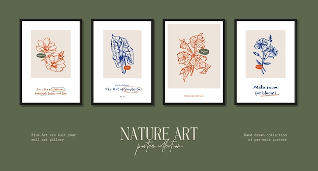 Bohemian poster collection with wildflowers and botanical illustrations for your wall art gallery