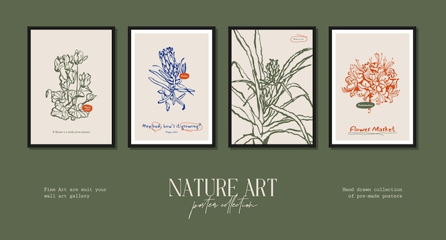 Bohemian poster collection with wildflowers and botanical illustrations for your wall art gallery