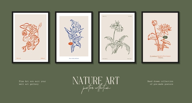 Bohemian poster collection with wildflowers and botanical illustrations for your wall art gallery