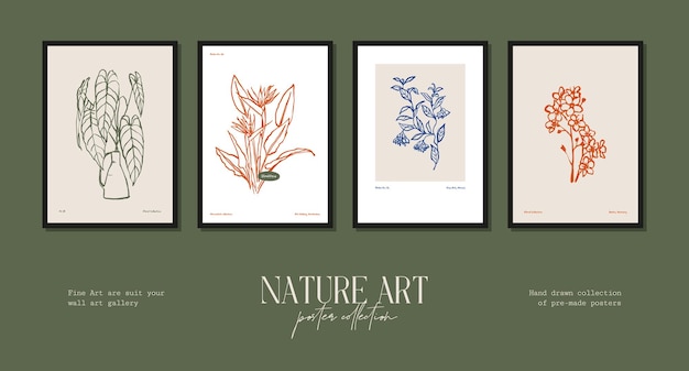 Bohemian poster collection with wildflowers and botanical illustrations for your wall art gallery