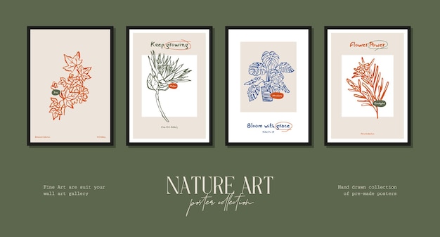 Bohemian poster collection with wildflowers and botanical illustrations for your wall art gallery